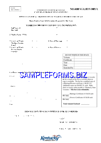 Kentucky Application for a Certified Copy of Marriage/Divorce Certificate Form pdf free